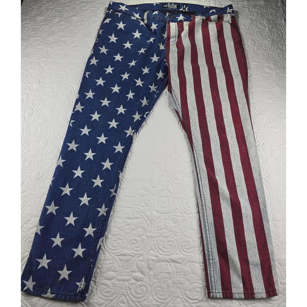 Rude Skinny American Flag Jeans Cotton, Spandex Size 40×32 - Picture 2 of 6
